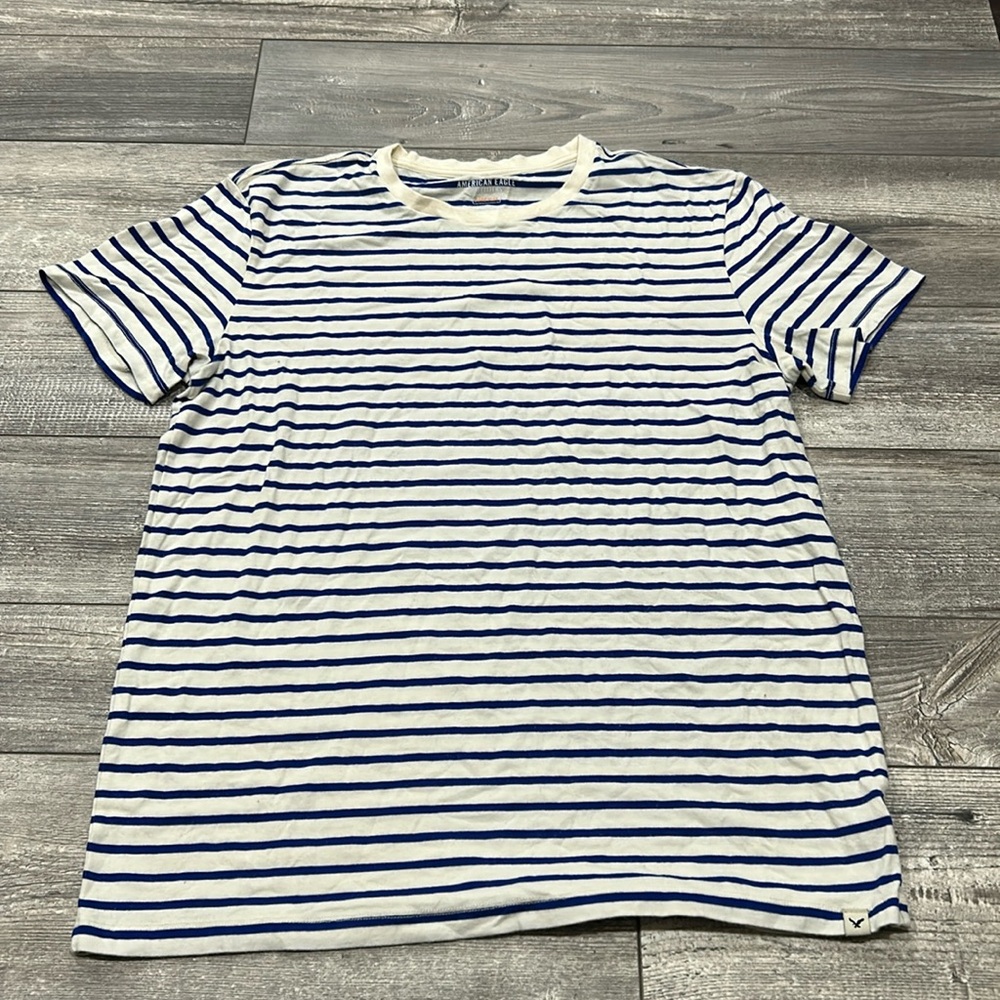 American Eagle Blue and White Striped Shirt